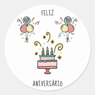 Sticker Rond Féliz Aniversário   Joyeux anniversaire