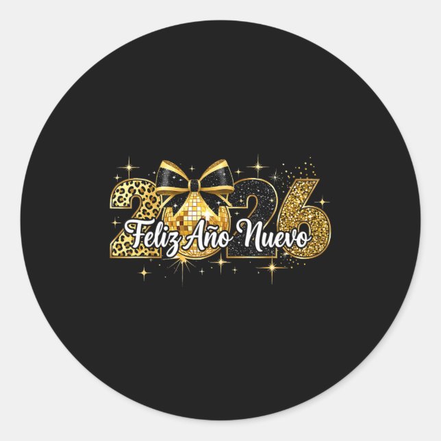 Sticker Rond Feliz Año Nuevo 2026 Disco Ball Happy New Year  (Devant)