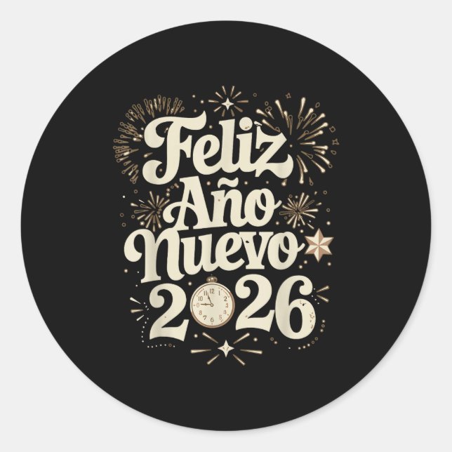 Sticker Rond Feliz Año Nuevo 2026 Happy New Year Spanish Mexica (Devant)