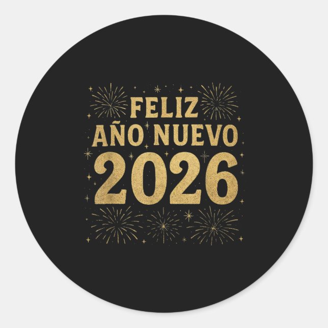 Sticker Rond Feliz Año Nuevo 2026 Spanish New Year Gold Firewor (Devant)
