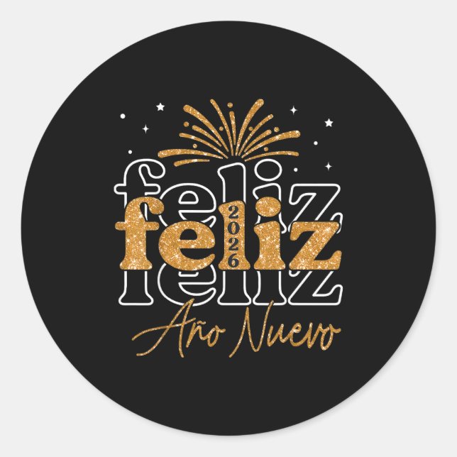 Sticker Rond Feliz Año Nuevo 2026 Spanish New Years Eve Party  (Devant)
