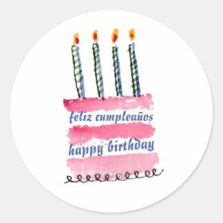 Sticker Rond feliz cumpleaños con pastel y velas