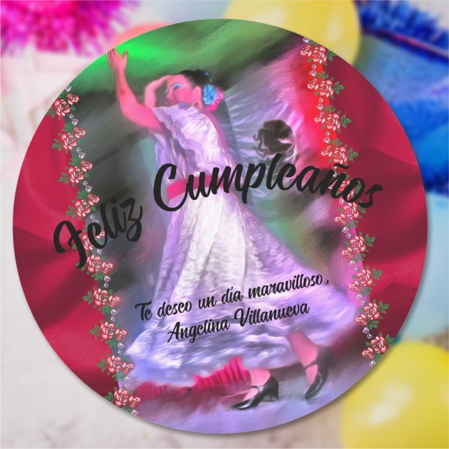 Sticker Rond Feliz Cumpleaños Danseuse mexicaine 0175 (Créateur téléchargé)