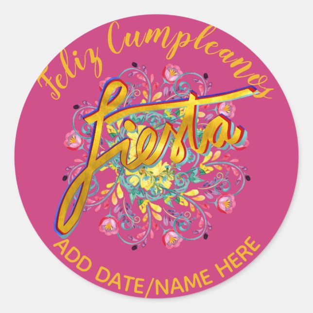 Sticker Rond Feliz Cumpleanos Fleurs folkloriques FIESTA Person (Devant)