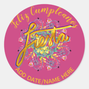 Sticker Rond Feliz Cumpleanos Fleurs folkloriques FIESTA Person