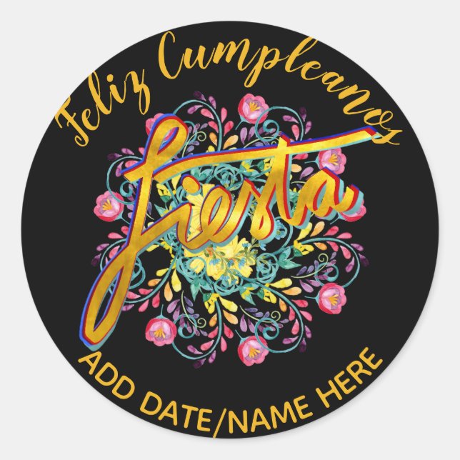 Sticker Rond Feliz Cumpleanos Fleurs folkloriques FIESTA Person (Devant)
