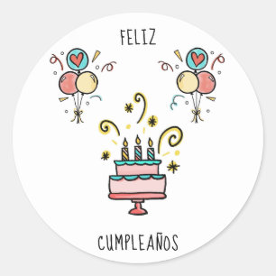 Sticker Rond Feliz Cumpleaños   Joyeux anniversaire