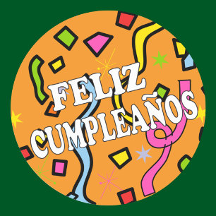 Sticker Rond Feliz Cumpleanos Joyeux anniversaire en espagnol