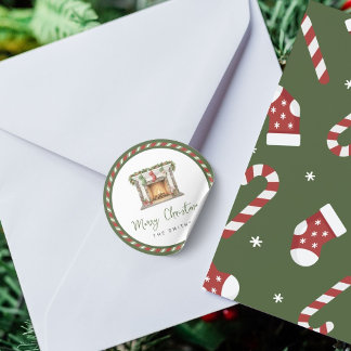 Sticker Rond Feliz Natal - Lareira de Natal Aquarela
