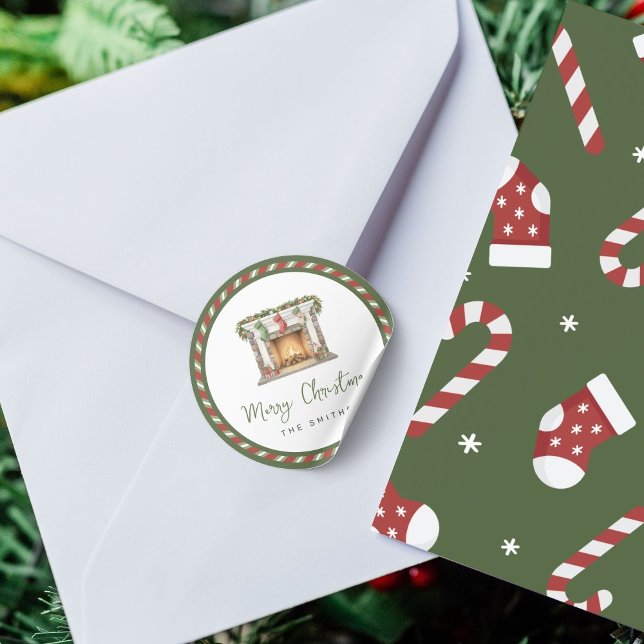 Sticker Rond Feliz Natal - Lareira de Natal Aquarela (Créateur téléchargé)