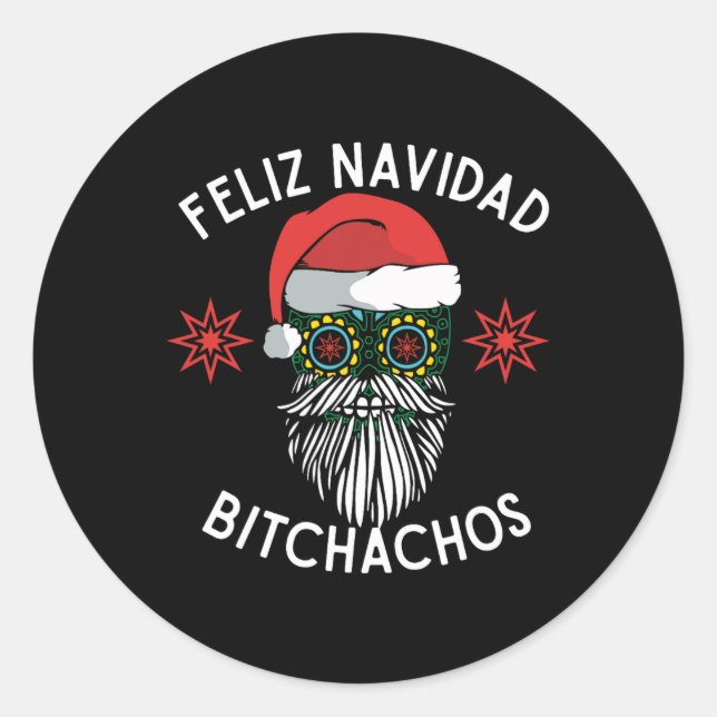 Sticker Rond Feliz Navidad Achos Funky Spanish Joyeux Noël (Devant)