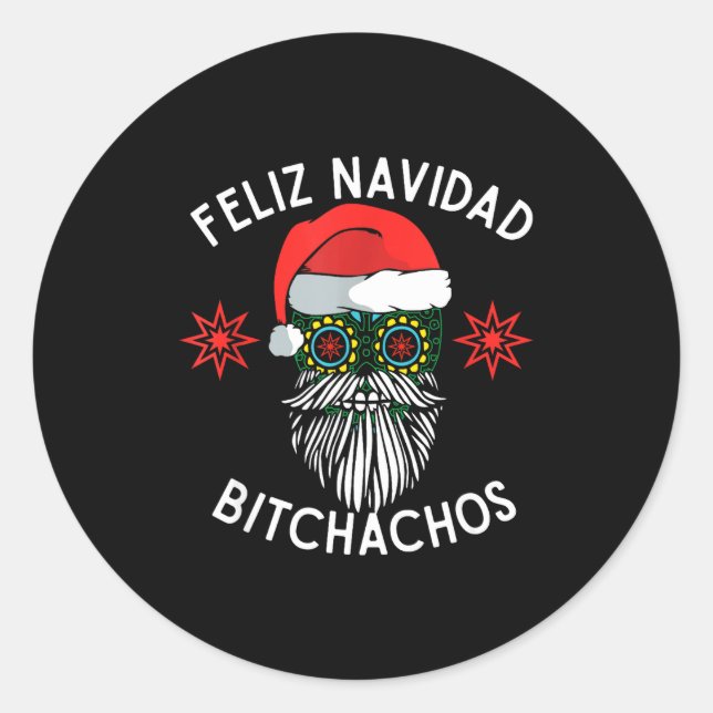 Sticker Rond Feliz Navidad Achos Funny Spanish Merry Christmas  (Devant)