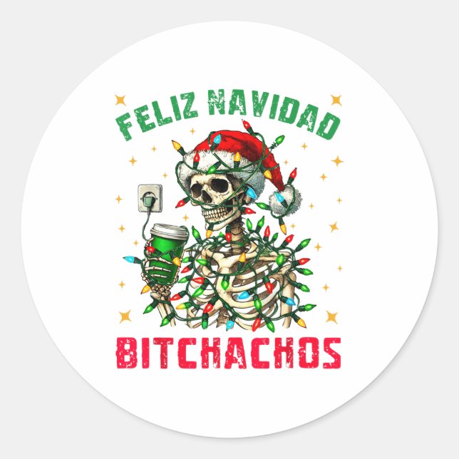 Sticker Rond Feliz Navidad Achos Shirt Merry Xmas Christmas Lig (Devant)