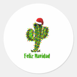 Sticker Rond Feliz Navidad - Arizona Noël Lumières Saguaro