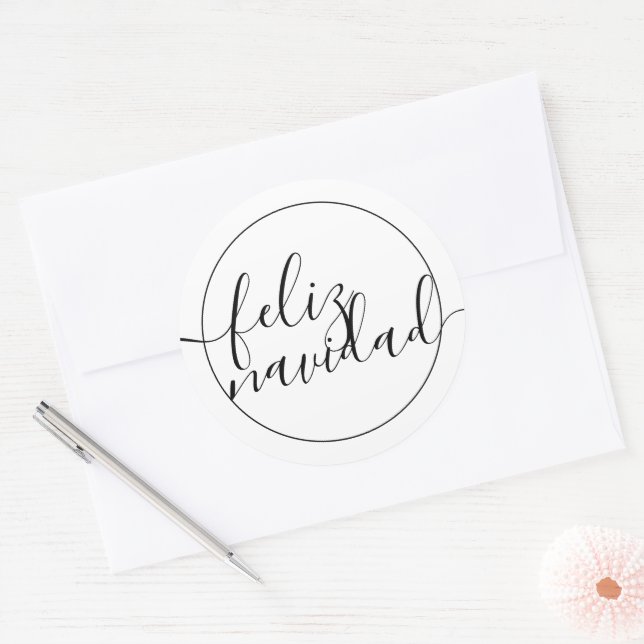 Sticker Rond Feliz Navidad Black White Noël (Enveloppe)