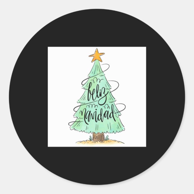 Sticker Rond Feliz Navidad Christmas Tree T Shirt  (Devant)