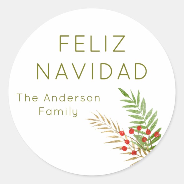 Sticker Rond Feliz Navidad Holly (Devant)