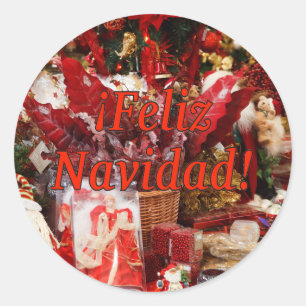 Sticker Rond ¡ Feliz Navidad ! Joyeux Noël dans le rf espagno