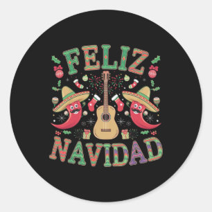 Sticker Rond Feliz Navidad Mexicaine Fiesta Pepper Noël laid