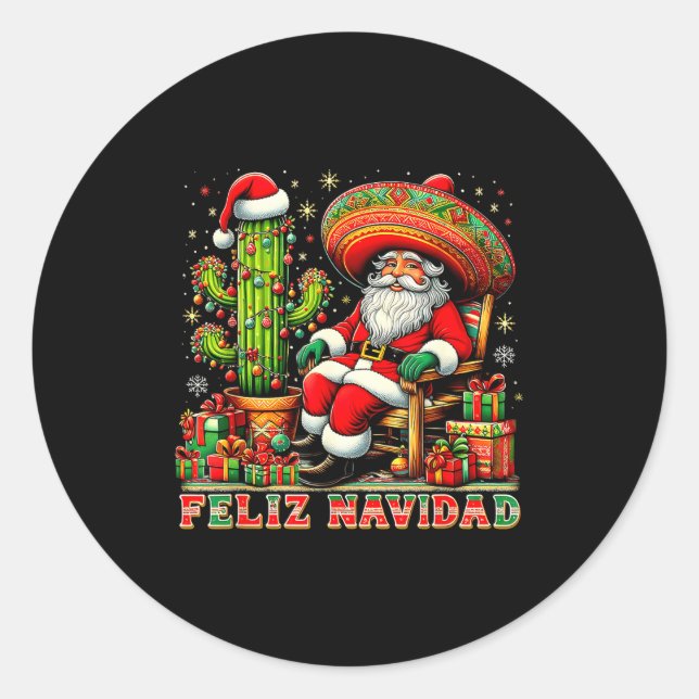 Sticker Rond Feliz Navidad Mexican Christmas Santa Sombrero Cac (Devant)