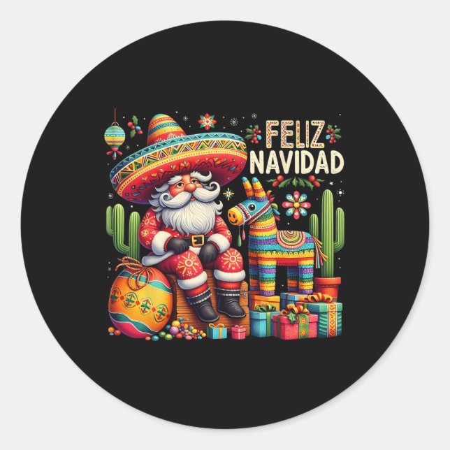Sticker Rond Feliz Navidad Mexican Funny Christmas Père Noël Fe (Devant)