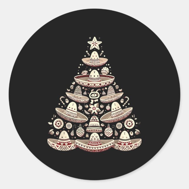 Sticker Rond Feliz Navidad Mexican Sombrero Christmas Tree Men  (Devant)
