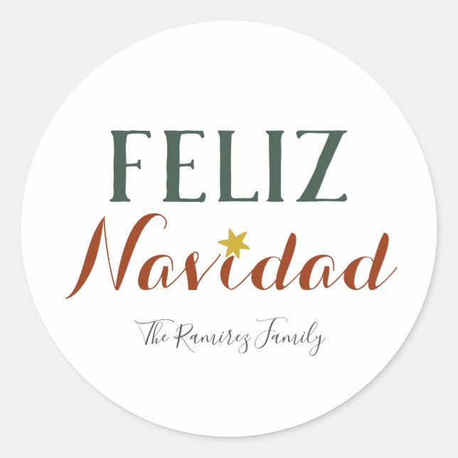 Sticker Rond Feliz Navidad minimaliste Noël étoile vacances (Devant)