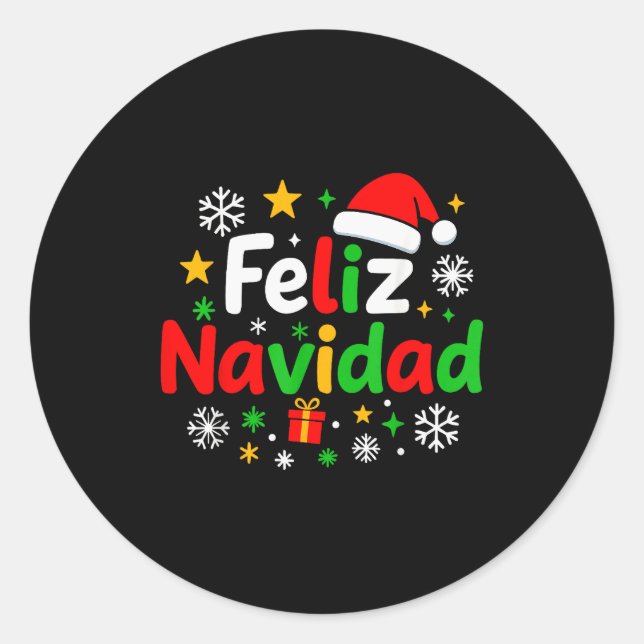 Sticker Rond Feliz Navidad Pajamas Shirt, Cute Spanish Mexican  (Devant)