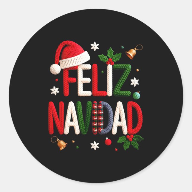 Sticker Rond Feliz Navidad Pajamas Spanish Mexican Christmas Bo (Devant)