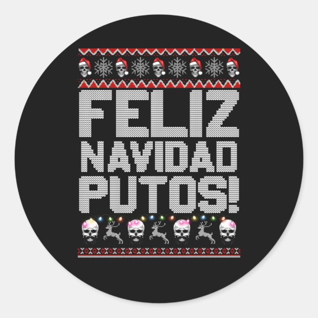 Sticker Rond Feliz Navidad Putos Mexicain (Devant)