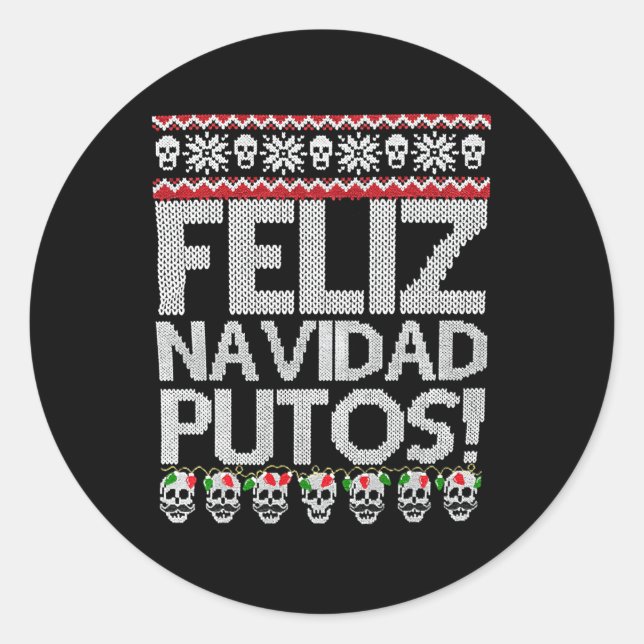 Sticker Rond Feliz Navidad Putos Mexicain (Devant)