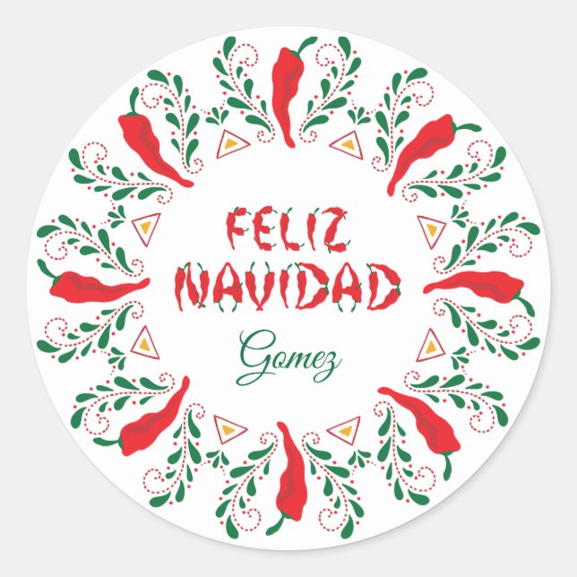Sticker Rond Feliz Navidad Red Chile Pepper (Devant)