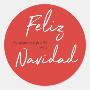 Sticker rond Feliz Navidad Red White Holiday