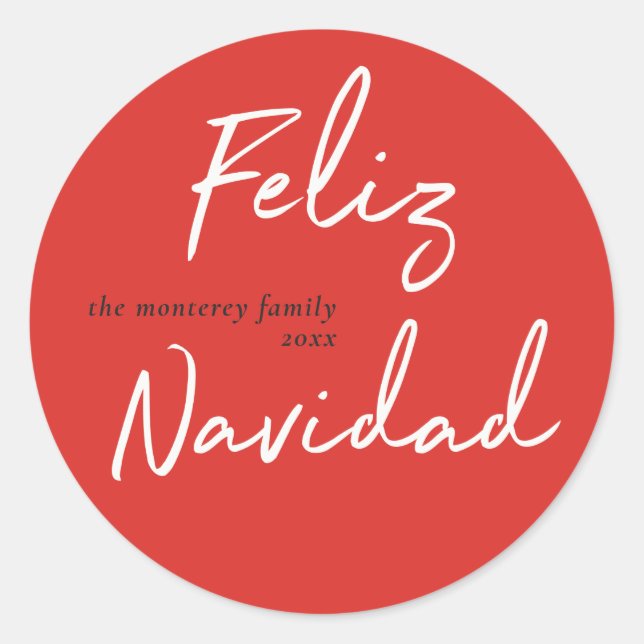 Sticker rond Feliz Navidad Red White Holiday (Devant)