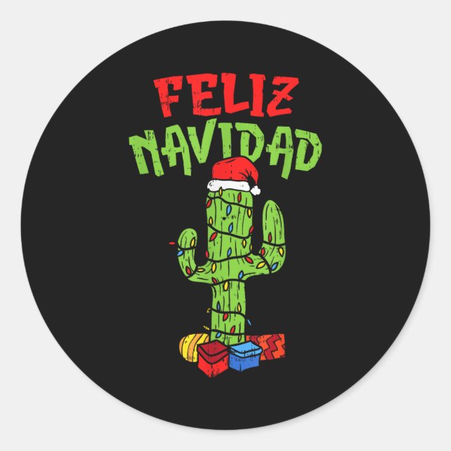 Sticker Rond Feliz Navidad Shirt Mexican Christmas Cactus Xmas  (Devant)