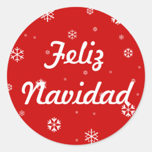 Sticker Rond Feliz Navidad Snowflakes