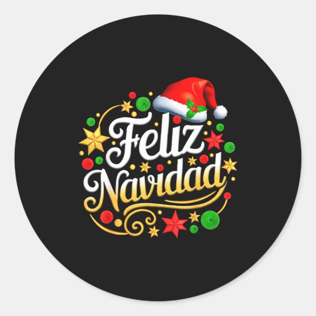 Sticker Rond Feliz Navidad Spanish Mexican Christmas Xmas Holid (Devant)