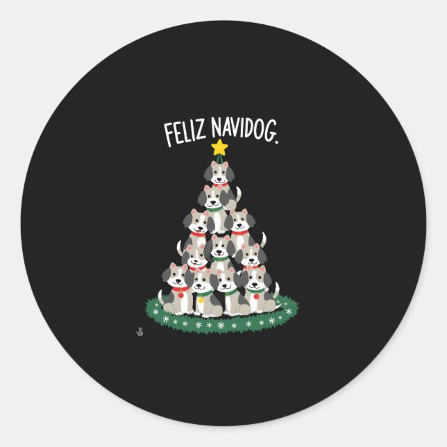 Sticker Rond Feliz Navidog Christmas Dog T-Shirt, Funny Cute Xm (Devant)