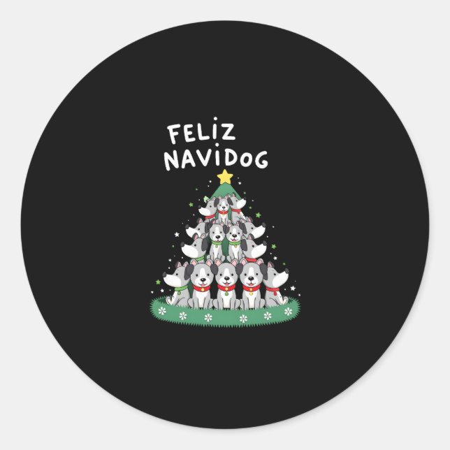 Sticker Rond Feliz Navidog Christmas Dog T-Shirt, Funny Cute Xm (Devant)