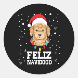 Sticker Rond Feliz Navidood Goldendoodle