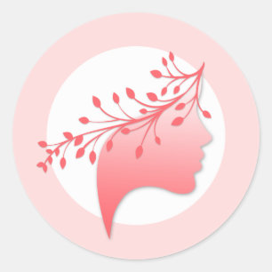 Sticker Rond Femine Silhouette Logo féminin Corail et rose