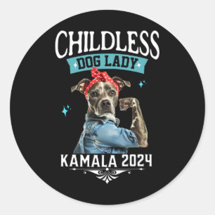 Sticker Rond Feministe de Chien Lady United Fundy Dog