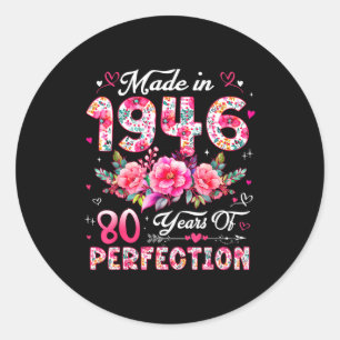Sticker Rond Femme 80 Ans Fabriqué En 1946 Floral 80e Anniversa