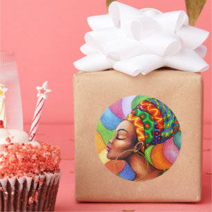 Sticker Rond Femme africaine avec cire tissu traditionnel