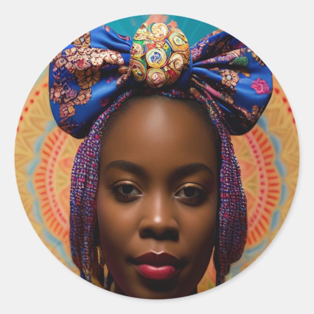 Sticker Rond Femme africaine avec grand arc et médaillon (Devant)