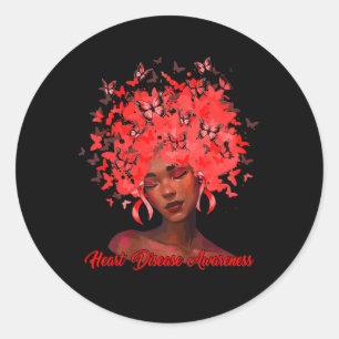 Sticker Rond Femme Africaine Noire Papillon Afro Ruban Rouge Éc