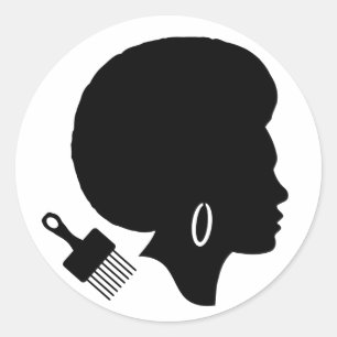 STICKER ROND FEMME AFRO EN NOIR ET BLANC