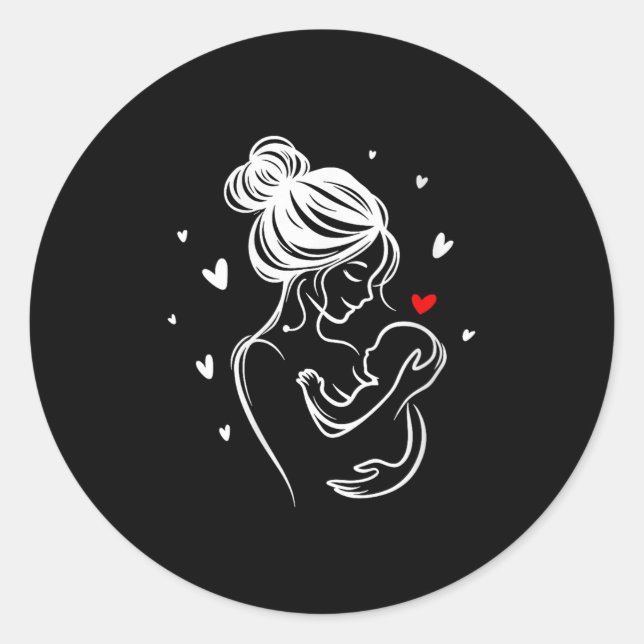 Sticker Rond Femme Aimante maman bébé câlin coeur enfant naissa (Devant)