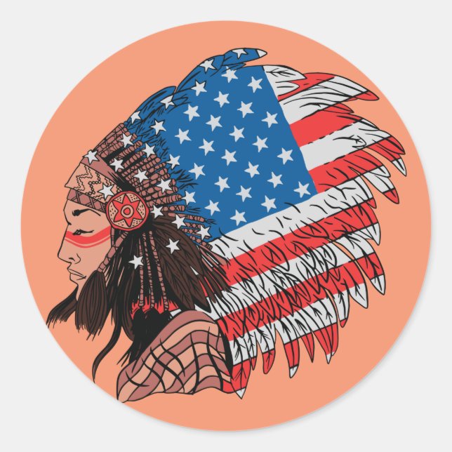 Sticker Rond Femme amérindienne avec coiffe (Devant)