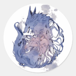Sticker Rond Femme amoureuse Wolf